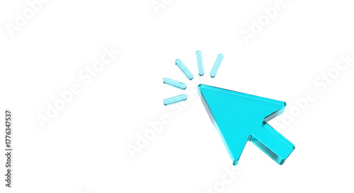 Turquoise arrow cursor clicking isolated on transparent background, computer pointer