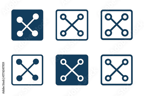 Team Dashboard Logos. Team performance dashboard. Set Logo of Team performance dashboard: tactics board with connected nodes. harmonious logo variations of the