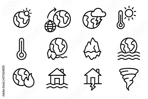 Climate Change Icons. The impact of climate change on the environment. Line icon set of The impact of climate change on the environment: climate, change,