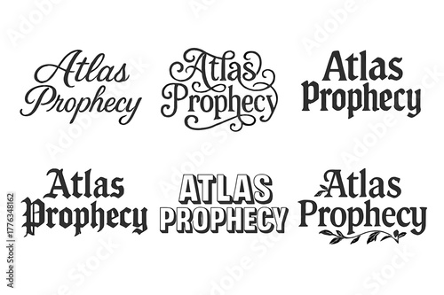 Atlas Prophecy Typography. Atlas Prophecy. Set lettering. harmonious lettering variations of the same emblematic concept, each with different