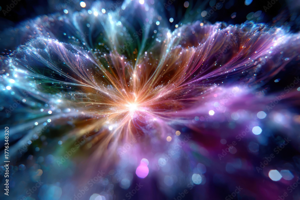 Fototapeta premium Colorful cosmic explosion shows vibrant energy swirling amidst stars and galaxies