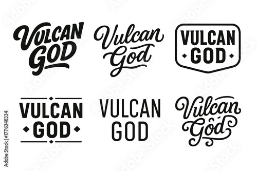 Vulcan Lettering Grid. Vulcan God. Set lettering. harmonious lettering variations of the same emblematic concept, each with different artistic interpretation