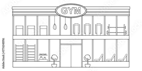 Gym exterior graphic black white sketch isolated illustration vector 