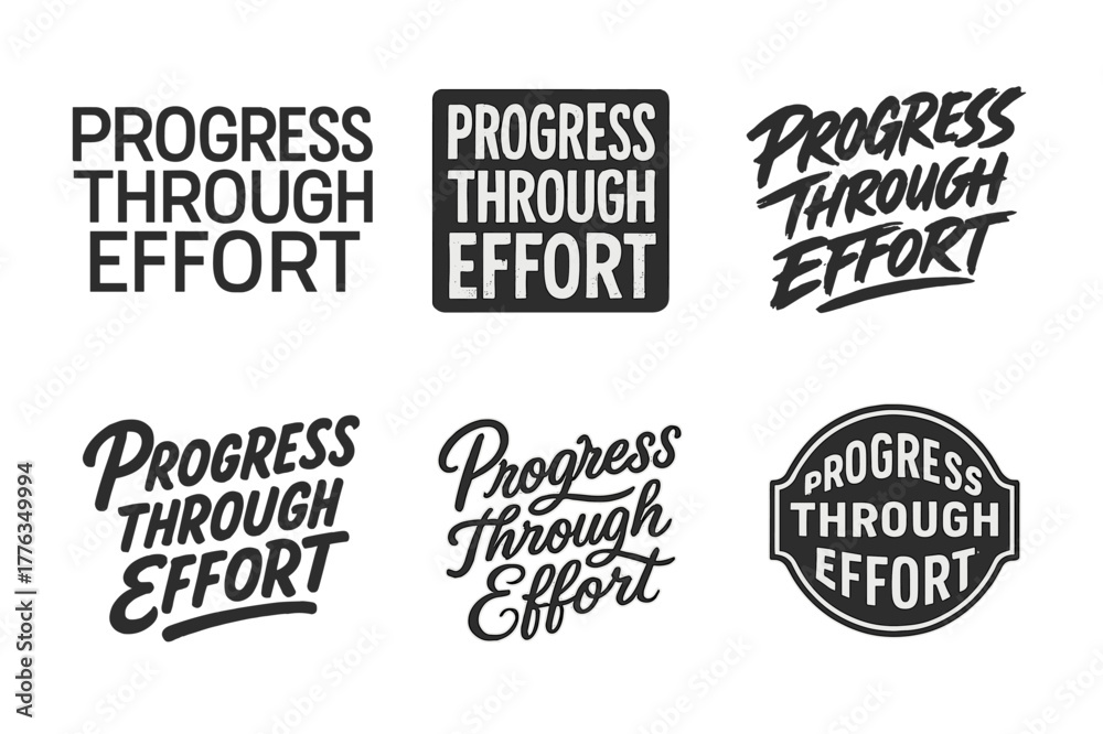 Obraz premium Creative Lettering Styles. Progress through effort. Set lettering. harmonious lettering variations of the same emblematic concept, each with different artistic