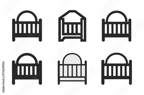 Baby Safety Logos. Baby safety. Set Logo of Baby safety: crib with protective guard. harmonious logo variations of the same emblematic concept, each with