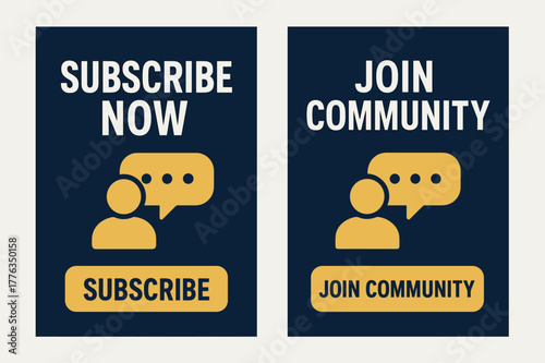 Subscription Banners Design. Subscribers. Two vertical A6 banners with safe margins, centered composition, no elements touching edges, bold, navy and gold,