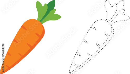 Cute cartoon carrot illustration with tracing outline for kids learning and coloring practice isolated PNG with Transparent Background