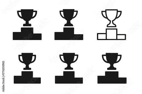 Trophy Logo Variations. Championship trophy. Set Logo of Championship trophy: Podium with trophy on top. Icon set. harmonious logo variations of the same