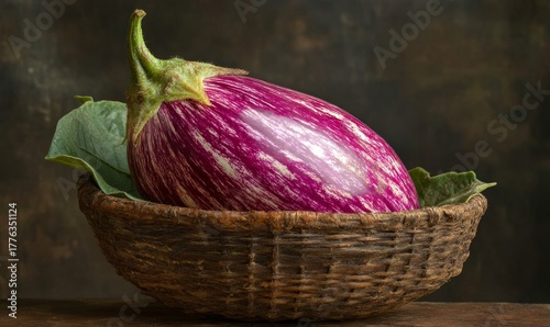 Healthy, natural eggplant displayed in a studio setting for farming, organic produce, and healthy living. This vibrant image promotes fresh, nutritious foods and highlights the benefits, Generative AI