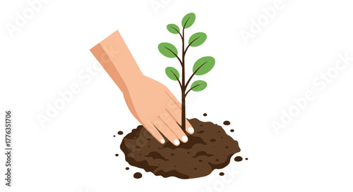 Hand planting sapling in soil ecofriendly gardening concept