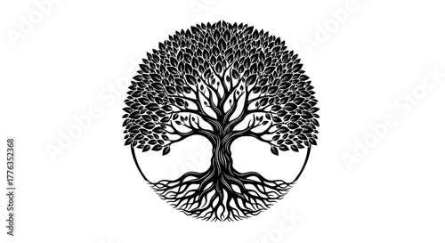 Intricate Tree of Life Silhouette Vector - Spiritual Emblem and Nature Logo Design