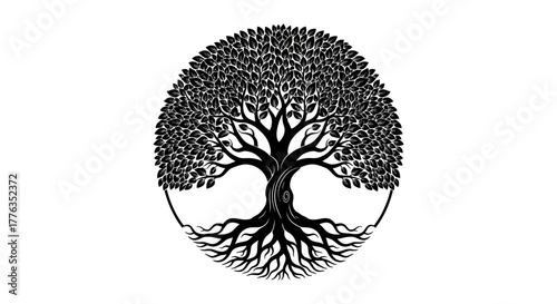 Intricate Tree of Life Silhouette Vector - Spiritual Emblem and Nature Logo Design