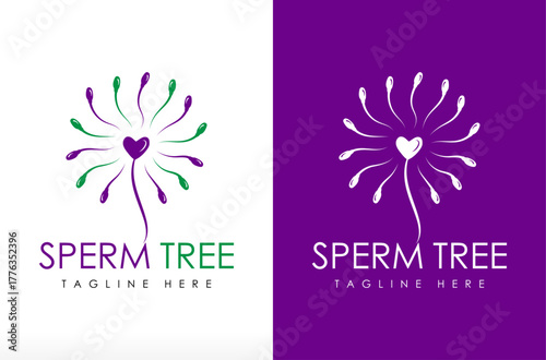 Sperm Logo design, sperm tree Logo, Family care logo, Fertility Logo, medical center for family and baby child icon, sperm count for man DNA and love floral Vector Icon Symbol Silhouette Illustration