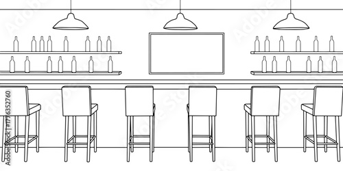 Sport bar interior graphic black white sketch illustration vector