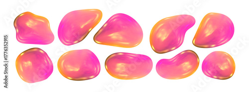 Iridescent 3D blob with y2k holographic glow. Smooth Y2K metallic shape reflects dreamy light, forming a glossy 3D holographic blob.