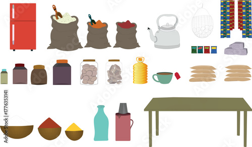 Kitchen essentials and food ingredients arranged for cooking, offering a glimpse into culinary creativity and the joy of preparing meals with fresh supplies