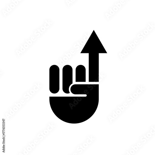 Hand pointing icon with arrow. Human hand with index finger extended in the shape of an arrow. Pointer, or directional symbol. Vector illustration.