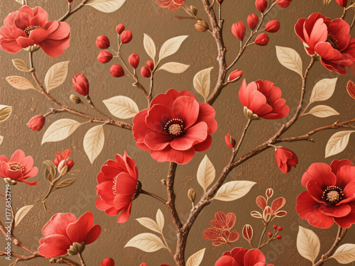 Minimalist Wall-Painted Flowers and Branches Illustration