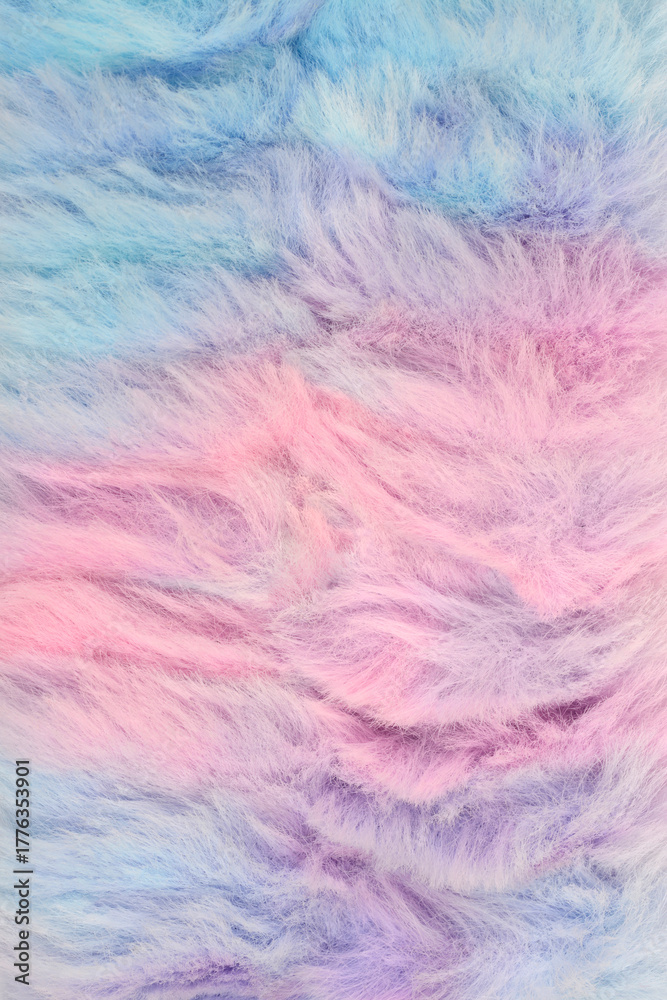 Obraz premium A full frame, overhead shot of a colorful, fluffy, pastel pink and blue faux fur texture