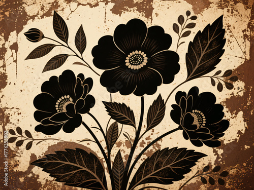 Minimalist Wall-Painted Flowers and Branches Illustration