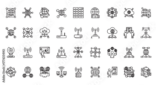 Set of network connection icons simple line vector design element for web and mobile apps isolated o