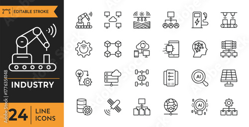 Industry icon set. Editable stroke. Vector illustration	