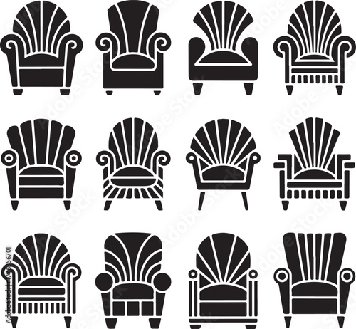 Armchair icon set, furniture, interior, classic, retro, sofa, lounge, seat, upholstered
