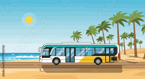Modern public transport bus for urban and coastal travel.