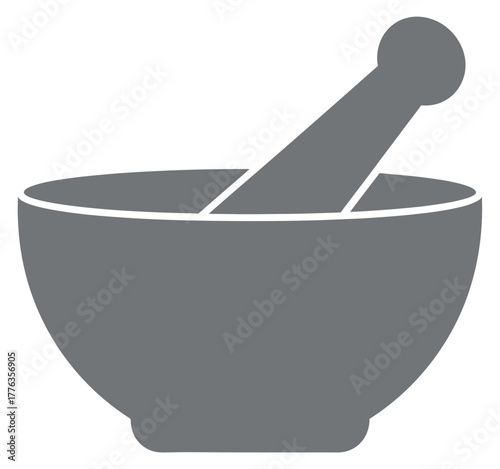 Mortar and pestle icon pharmaceutical grinding tool simple flat gray vector silhouette