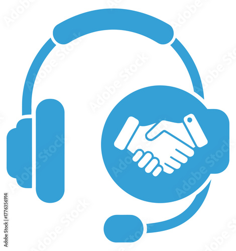Headset with Handshake Icon Customer Service Agreement Symbol Blue Vector