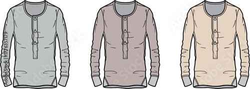 Henley Shirts in Various Colors Long Sleeve Casual Style
