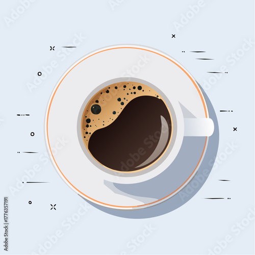 Hot coffee mug and isolated beans on a white background for a morning break