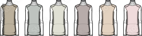 Collection of women's basic sleeveless tank tops in a neutral and pastel color palette. Fashion apparel template illustration set