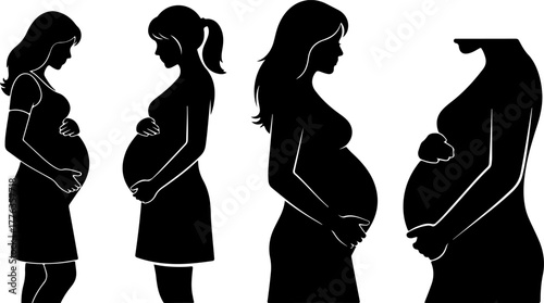 Silhouette of Pregnant woman touching belly 