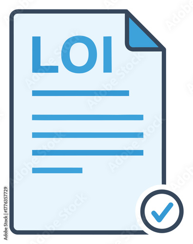 Letter of Intent LOI Document Icon with Check Mark for Approval and Verification Flat Design Vector
