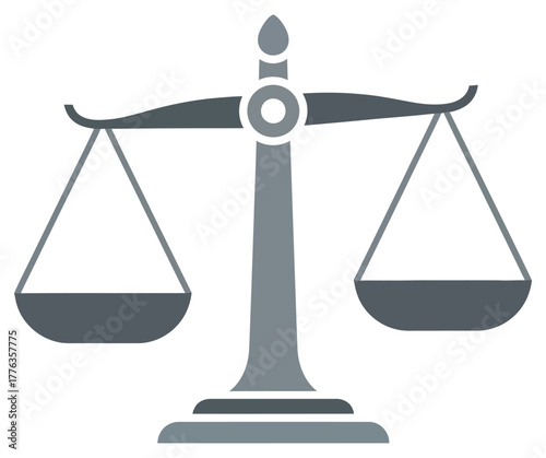 Minimalist vector icon of balance scale representing justice equality or measurement in grayscale