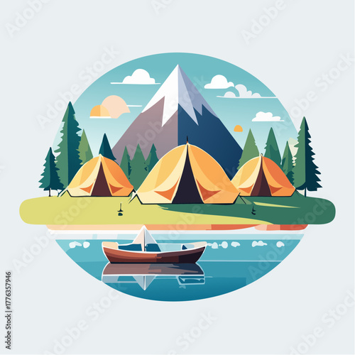 Sailing boat on the blue sea water, a summer vacation yacht cruise illustration vector