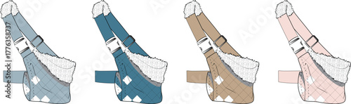 Set of baby carriers in four different color options light blue, dark blue, beige, and pink, displayed from a side view against a white background