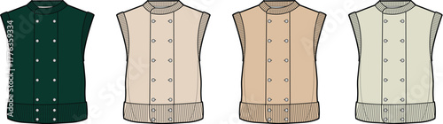 Vector illustration set of a classic double-breasted waistcoat garment in four neutral colors for fashion templates