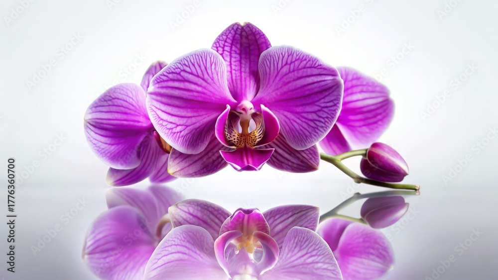 Fototapeta premium Beautiful Purple Orchid Flower with Natural Reflection
