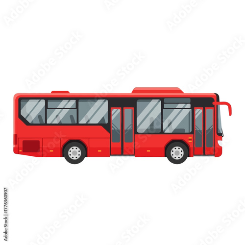 Red City Bus Vector Illustration on White Background