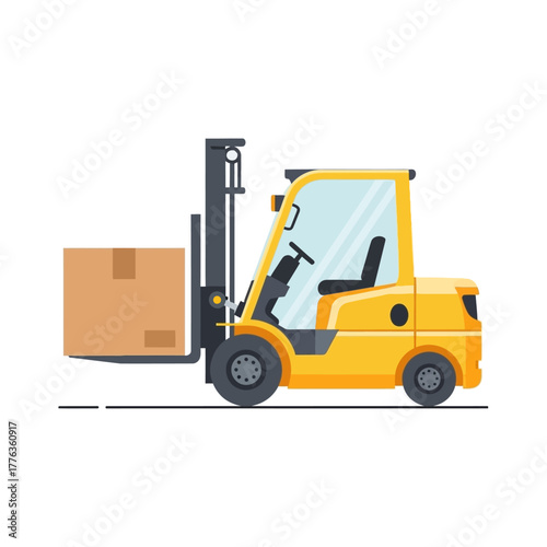 Yellow Forklift Truck with Cardboard Box Illustration