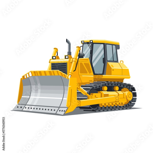 Yellow Bulldozer Isolated on White Background - Construction Equipment Vector Illustration