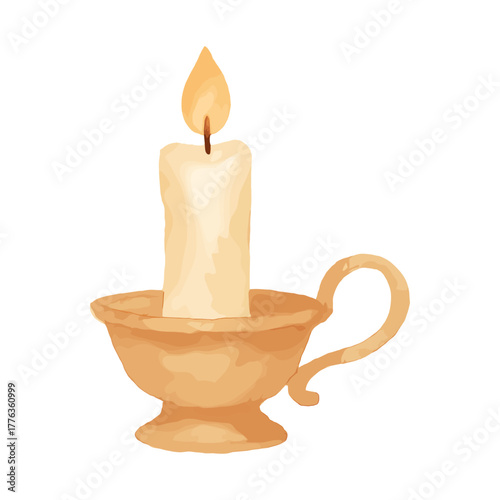 Watercolor Candle in Simple Holder with Soft Glow, Beige Tones