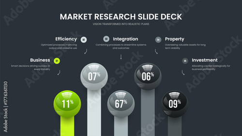 Corporate Performance Five Step Diagram Slideshow Layout. Simple Introduction 5 Option Infographic Presentation Design. Product Proposal Frame Template Vector Illustration.