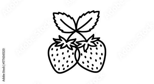 Vector of two strawberries crossed with leaves, clean outline style
