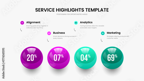 Medical Performance 4 Step Diagram Slideshow Design. Visual Planning Four Element Infographic Presentation Layout. Market Portfolio Frame Template Vector Illustration.