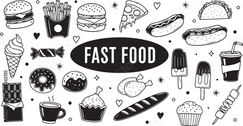 Cartoon Style Hand-Drawn Food Doodles and Sketch Elements Illustration Collection