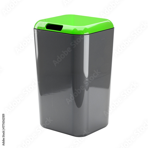 Glossy compost bin with green lid promoting eco-friendly waste disposal, isolated on white, transparent background. Ecology infographic