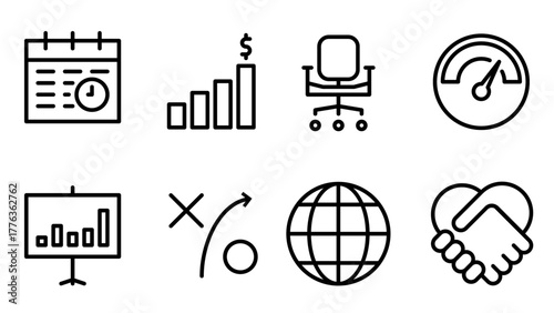 Vector icon set for web and business design. Market Analysis Icon Set Comprehensive Solid Style Collection for Business Insights
